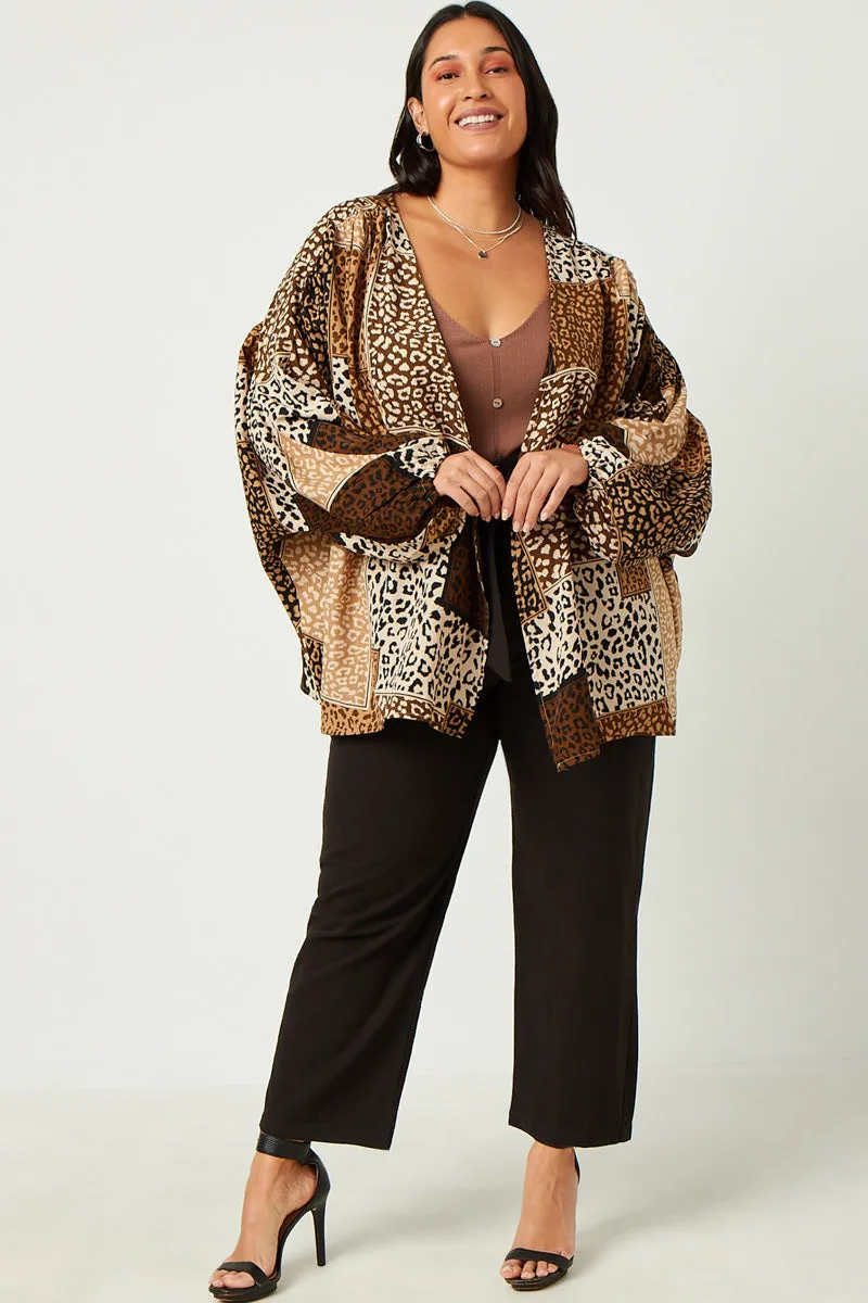 Patchwork Leopard Print Open Cardigan Weather Friendly Active Comfort