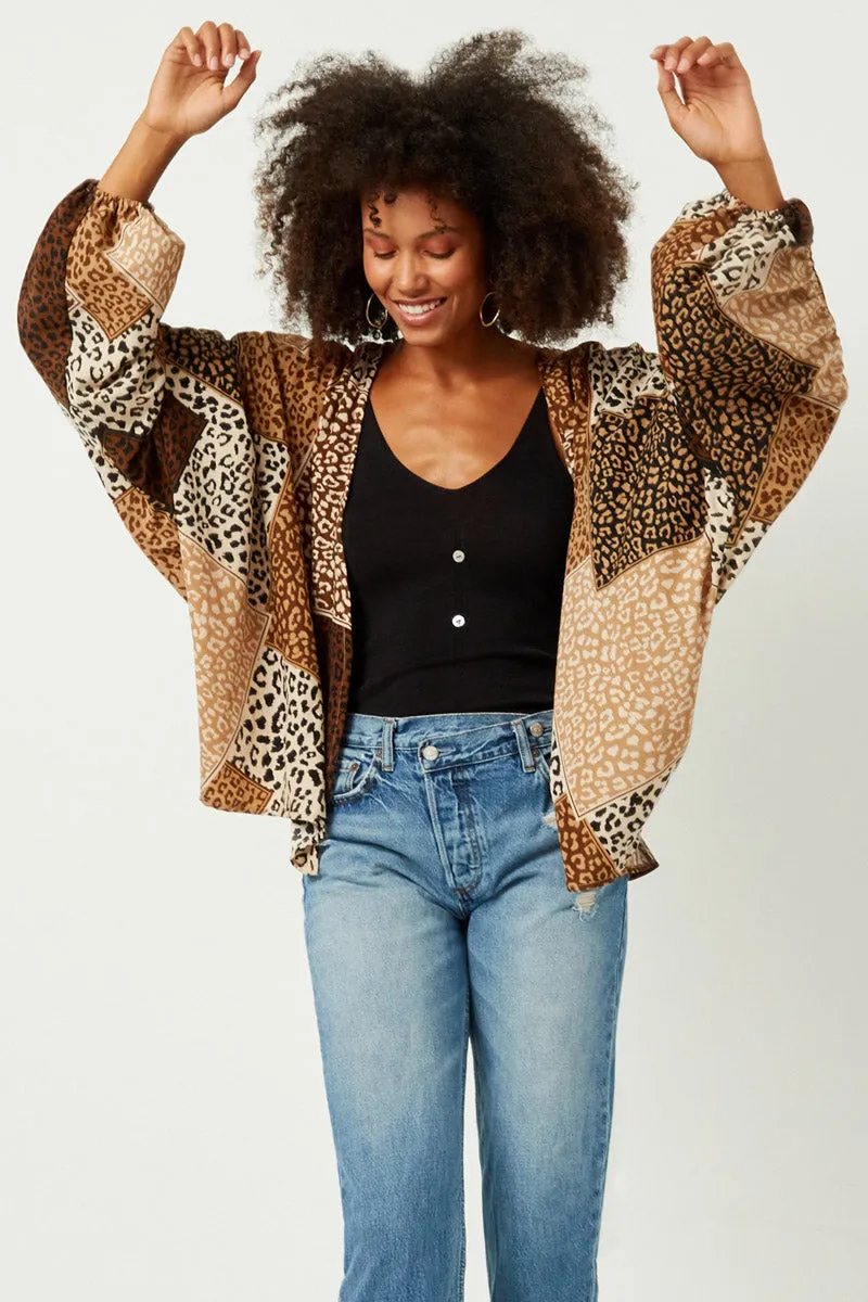 Patchwork Leopard Print Open Cardigan On The Go
