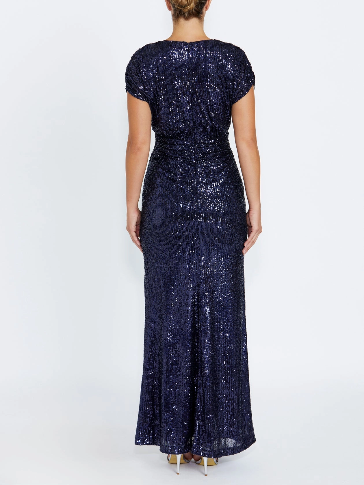 Pearl Finish Calista Navy Sequin Gown