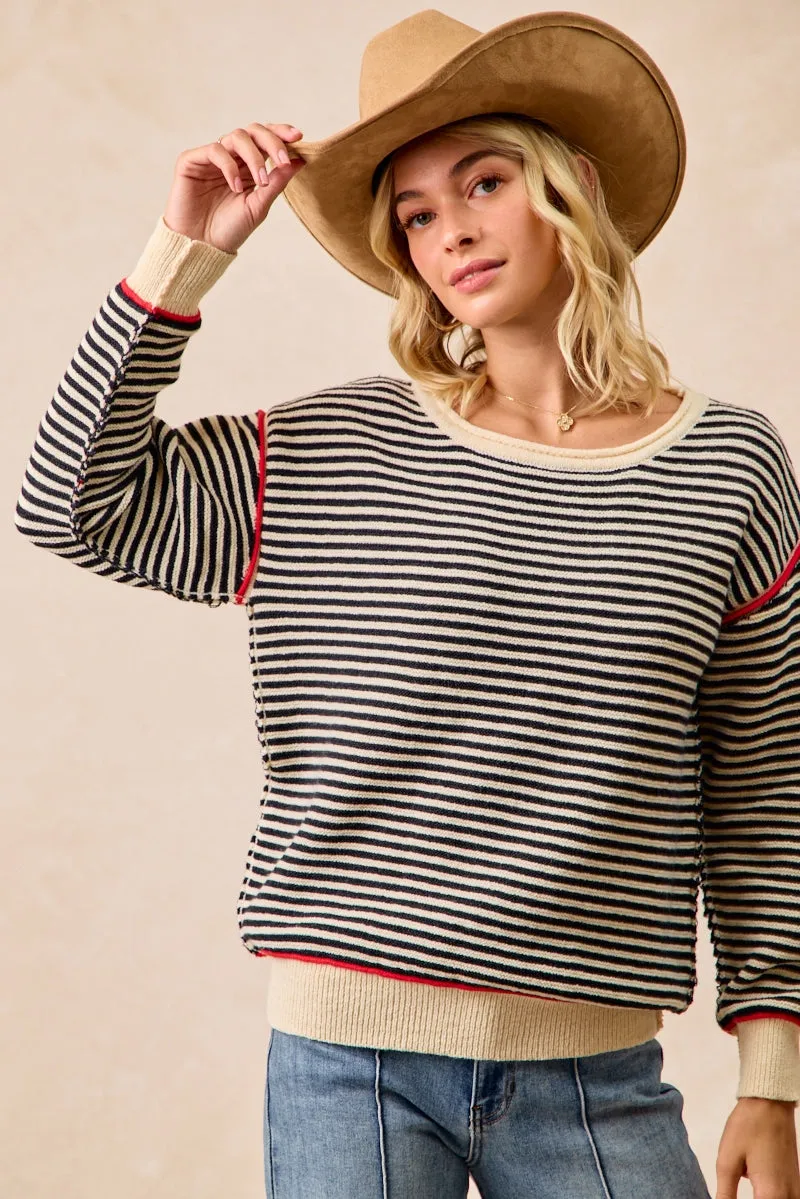 IT4686S-01 | STRIPE KNIT CONTRAST BINDING TOP All Time Use