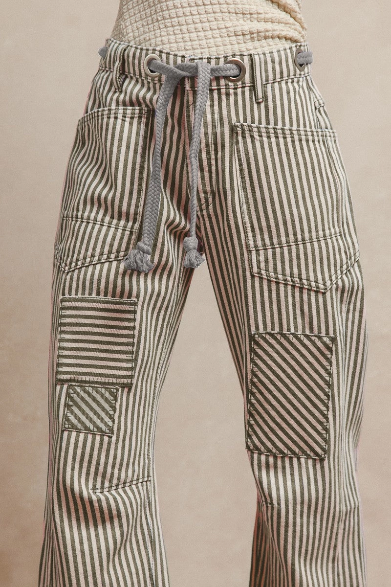 Organic Cotton Stylish Waistband IB1717-01P | STRIPED TWILL BARREL PANTS