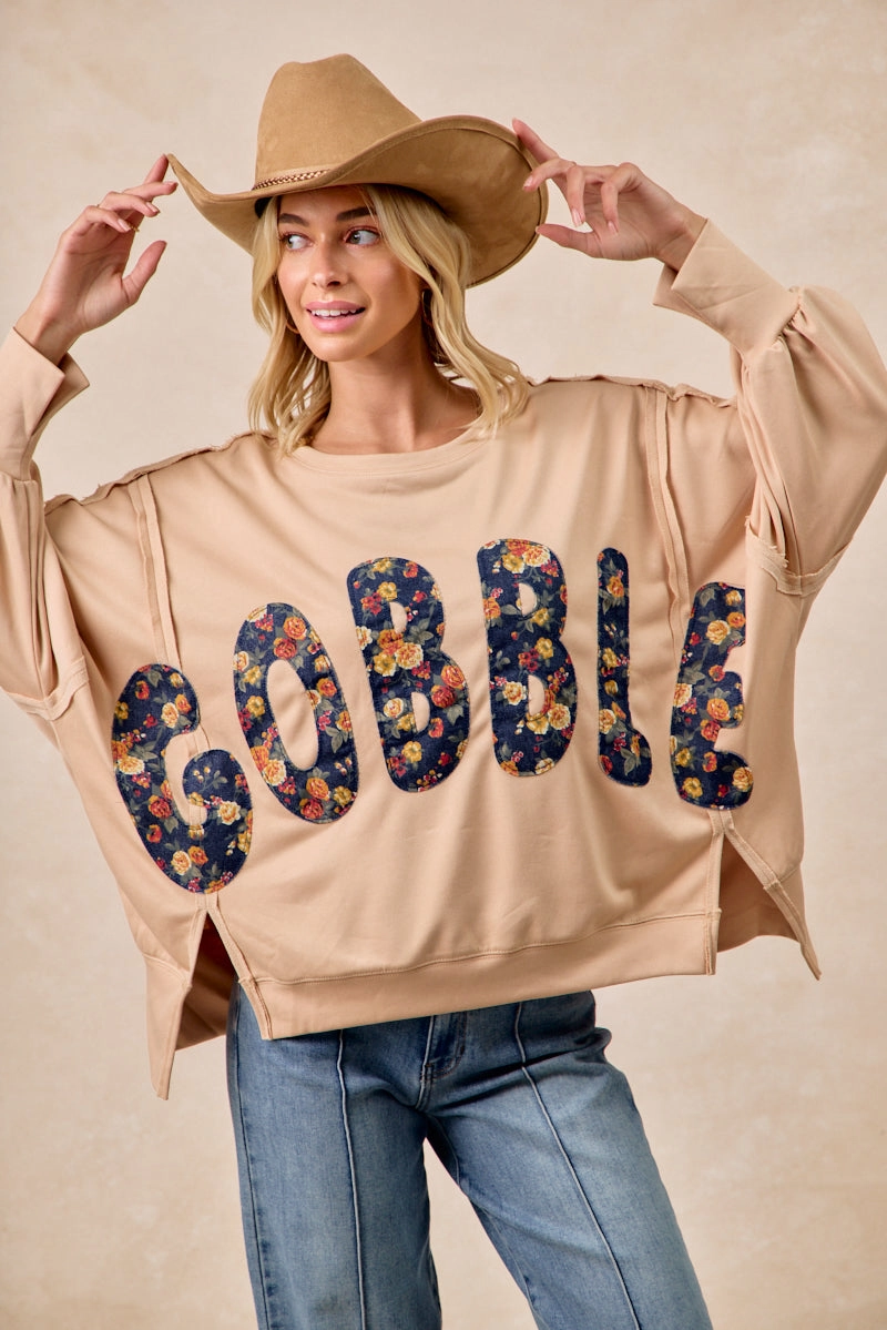 Reversible design All Purpose IT3426G-25 | THANKSGIVING GOBBLE LETTER PATCHES SWEATSHIRT