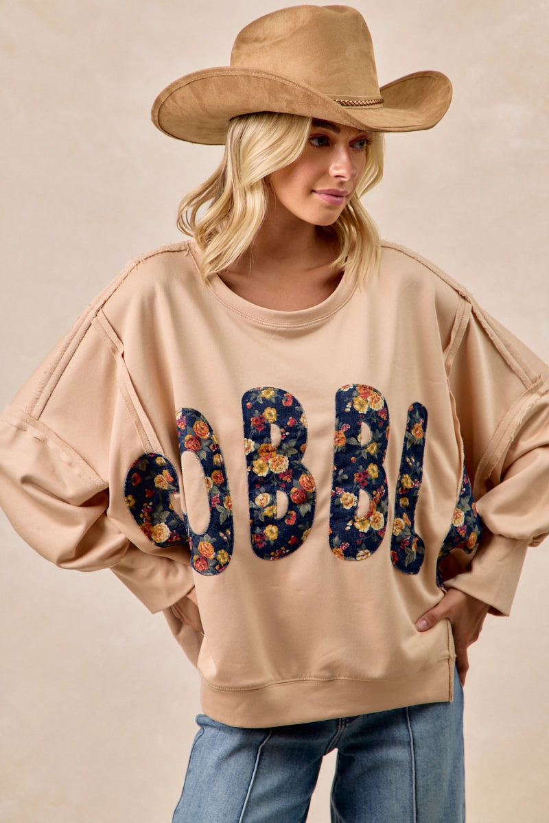 Simple Fit Flared bottom IT3426G-25 | THANKSGIVING GOBBLE LETTER PATCHES SWEATSHIRT