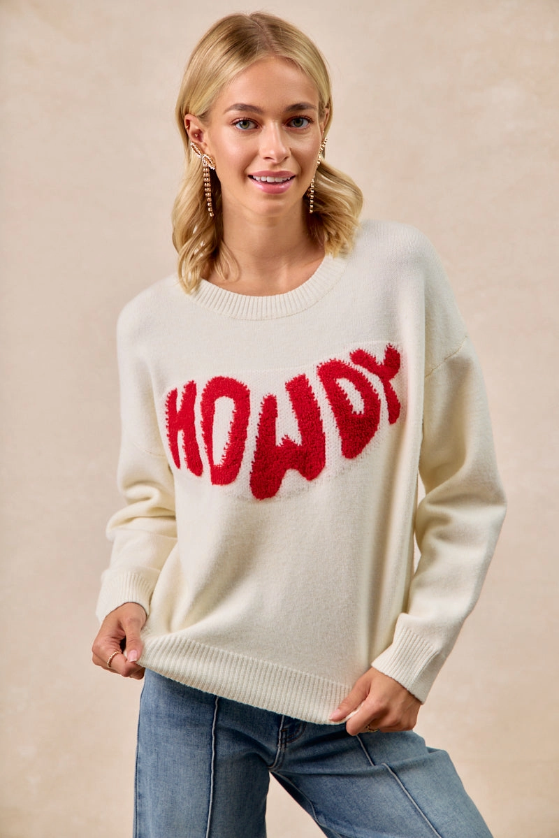 IT4705-01 | HOWDY LETTERING SWEATER TOP Daily Motion Office Wear