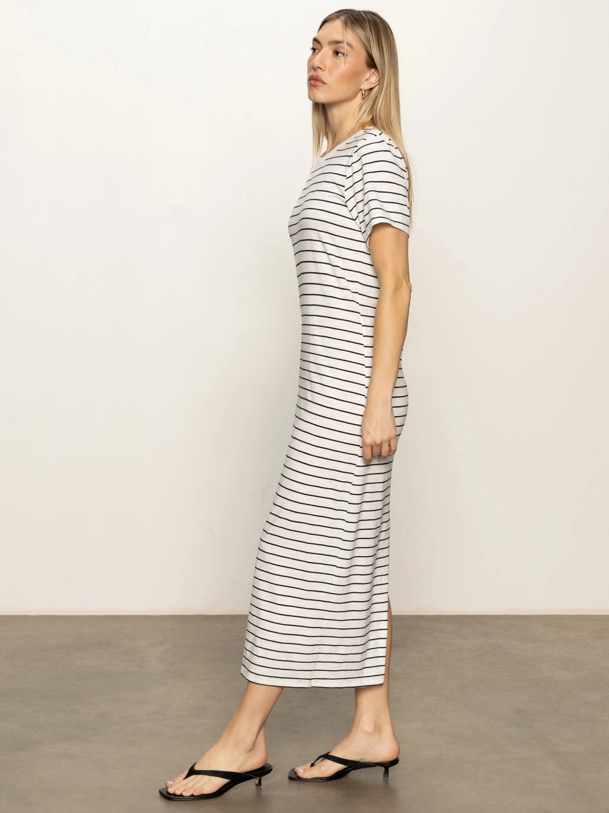 Perfect Tee Maxi Dress Chalk Black Stripe Panel Design
