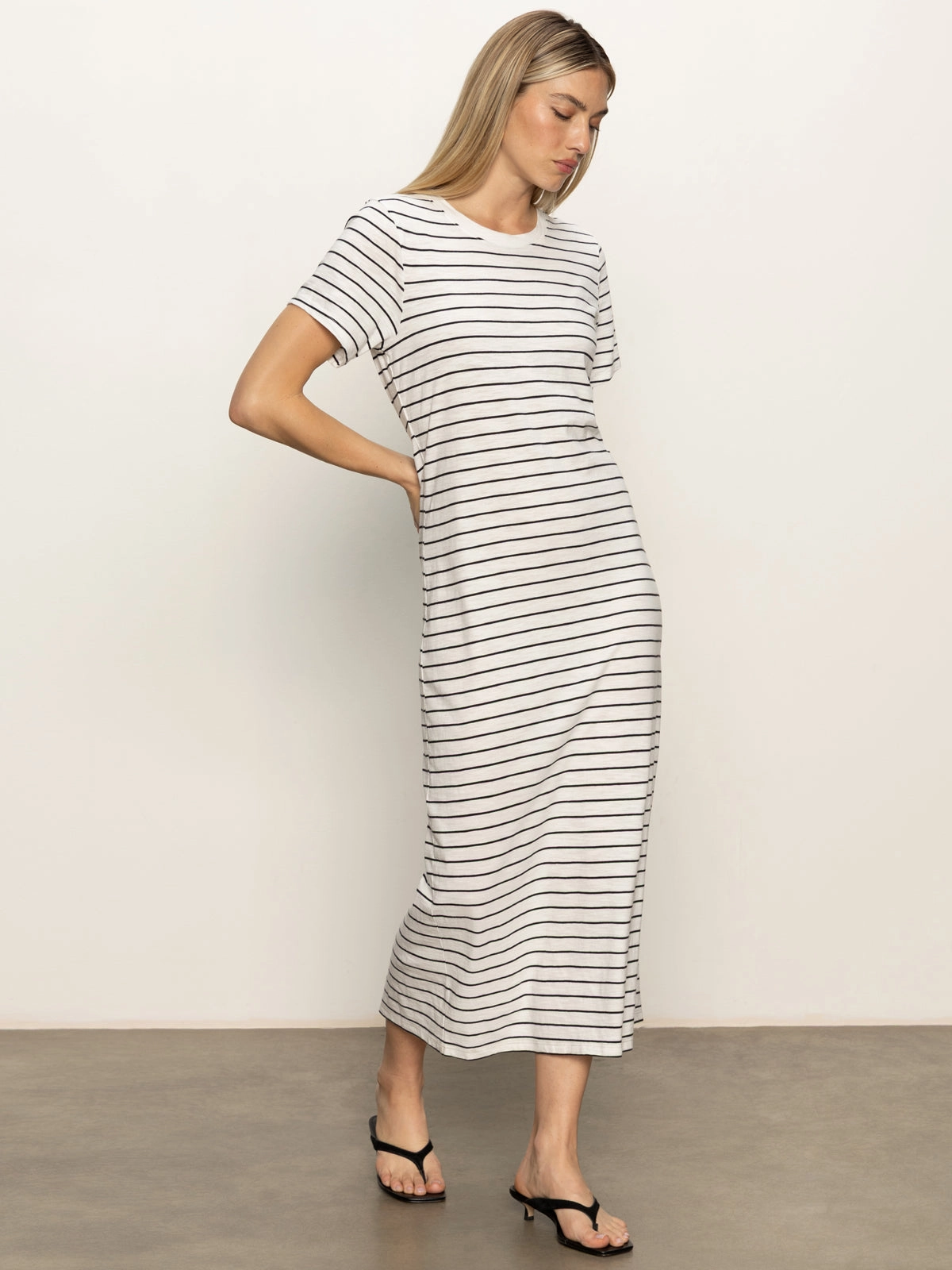 Perfect Tee Maxi Dress Chalk Black Stripe Panel Design