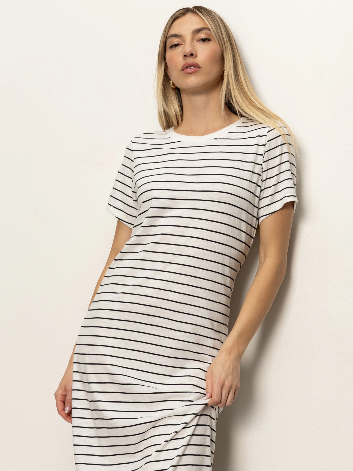 Perfect Tee Maxi Dress Chalk Black Stripe Panel Design