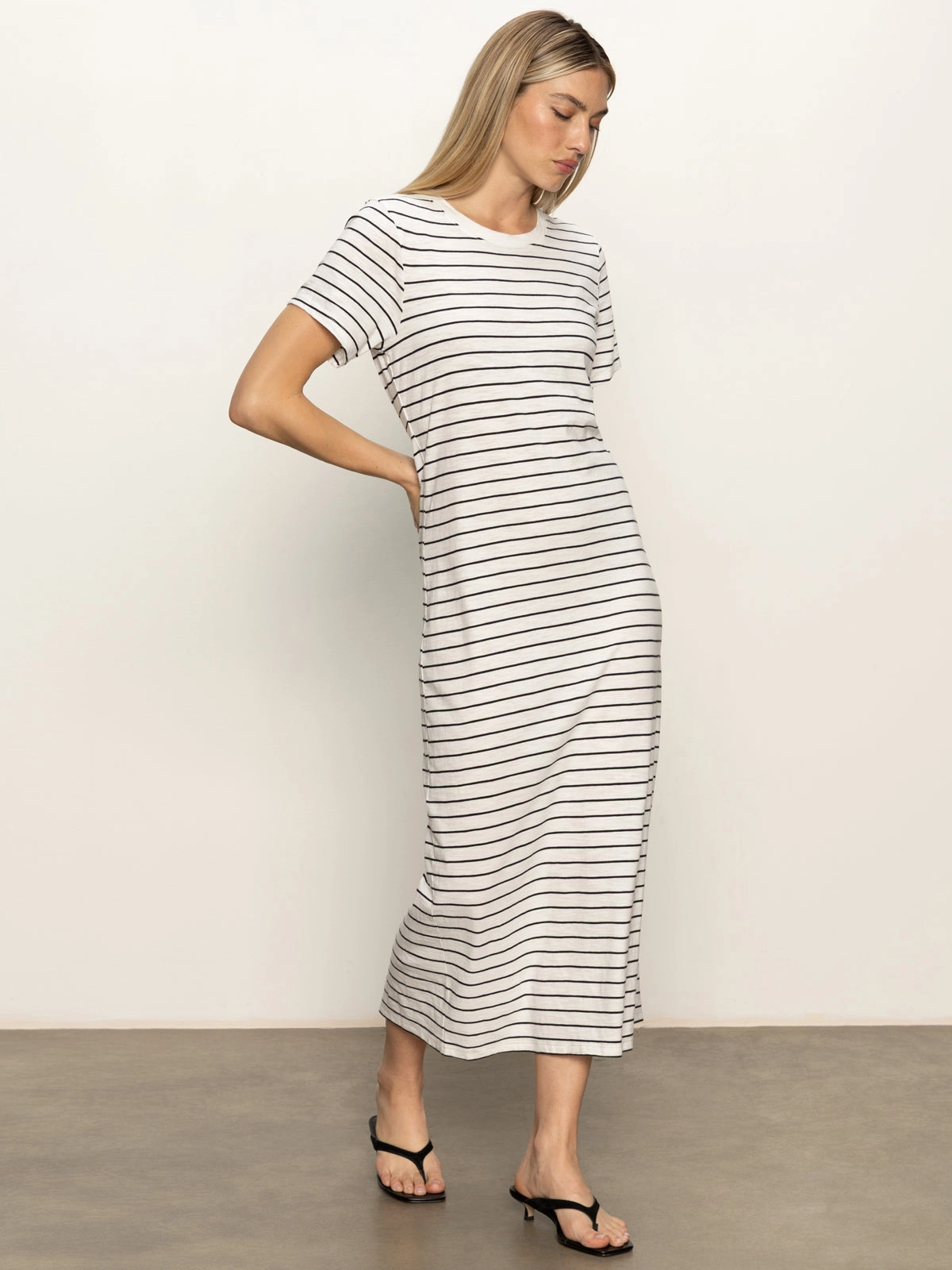 Perfect Tee Maxi Dress Chalk Black Stripe Panel Design