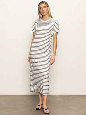 Solid-color Belted-Style Perfect Tee Maxi Dress Chalk Black Stripe