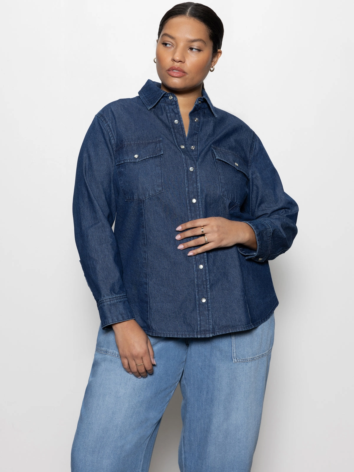 The Denim Western Shirt Blue Slate Extended Sizing Music Event Smooth Casual Street Essential