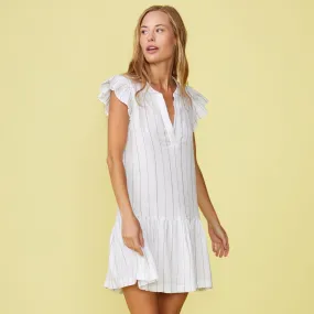 Pinstripe Gauze Easy Ruffle Dress Elegant Leader