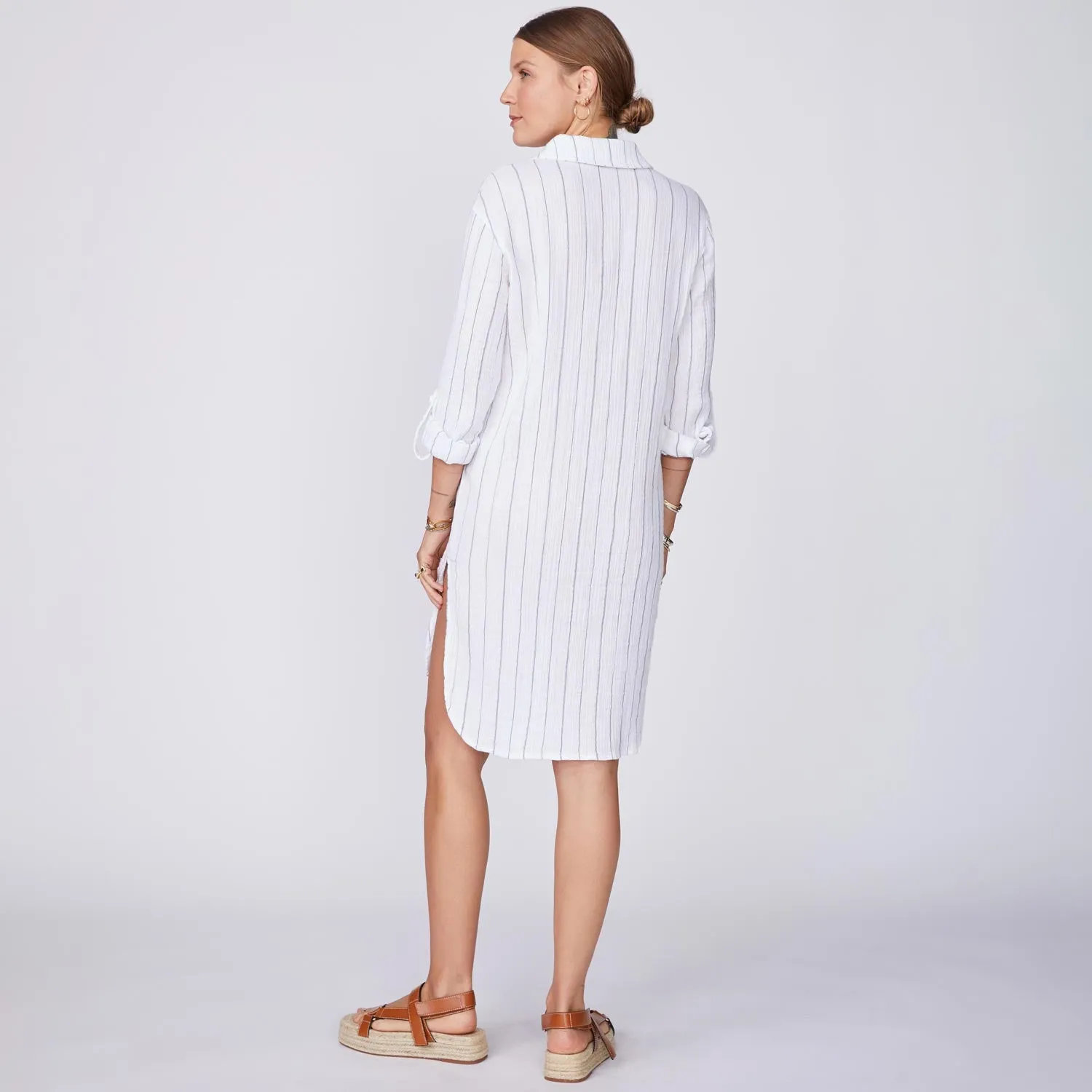 Pinstripe Gauze Shirt Dress Professional Trend