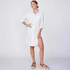 Timeless Holiday Pinstripe Gauze Shirt Dress