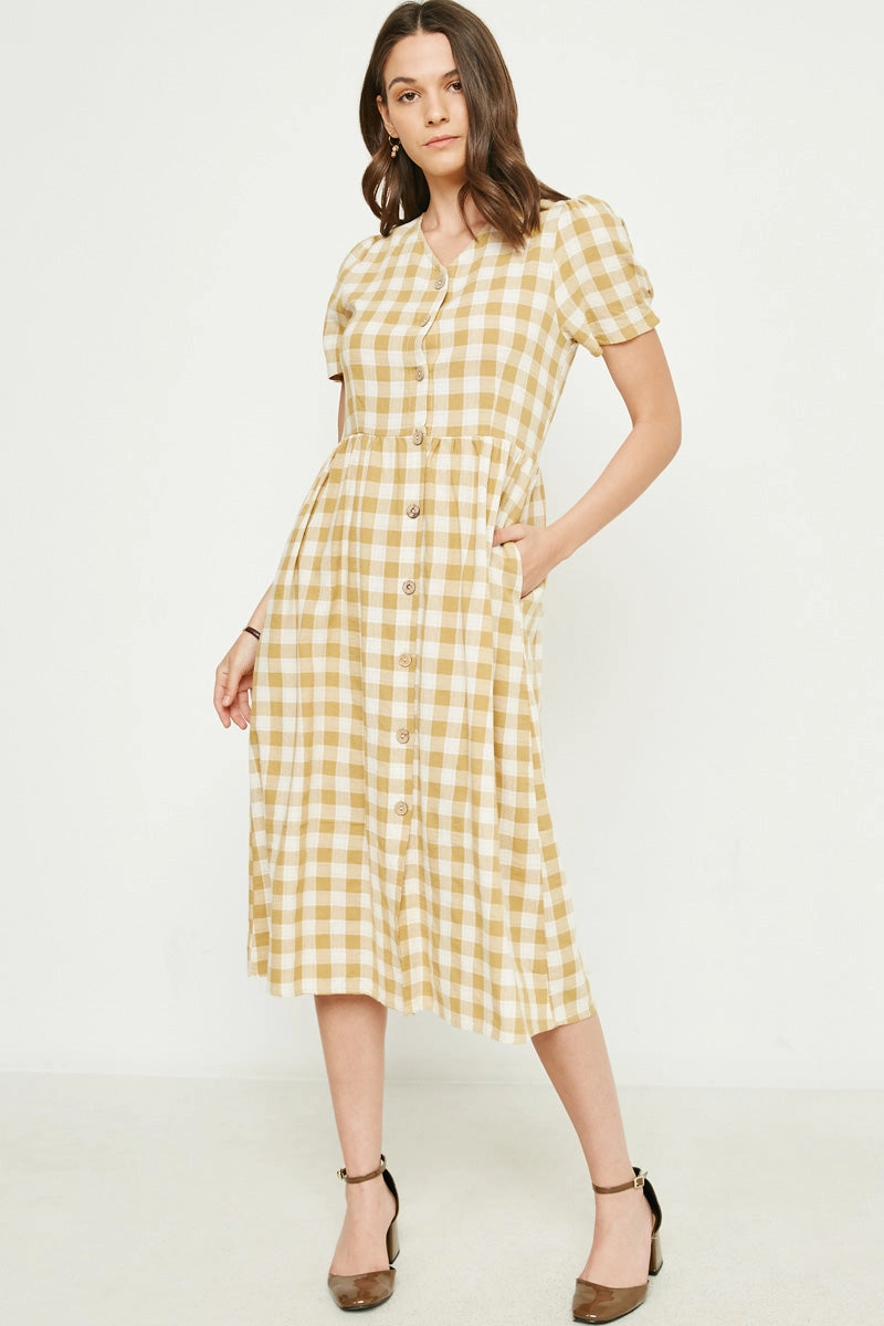 Relaxed Look Casual Fit Plaid Button Up Bow Back Dress