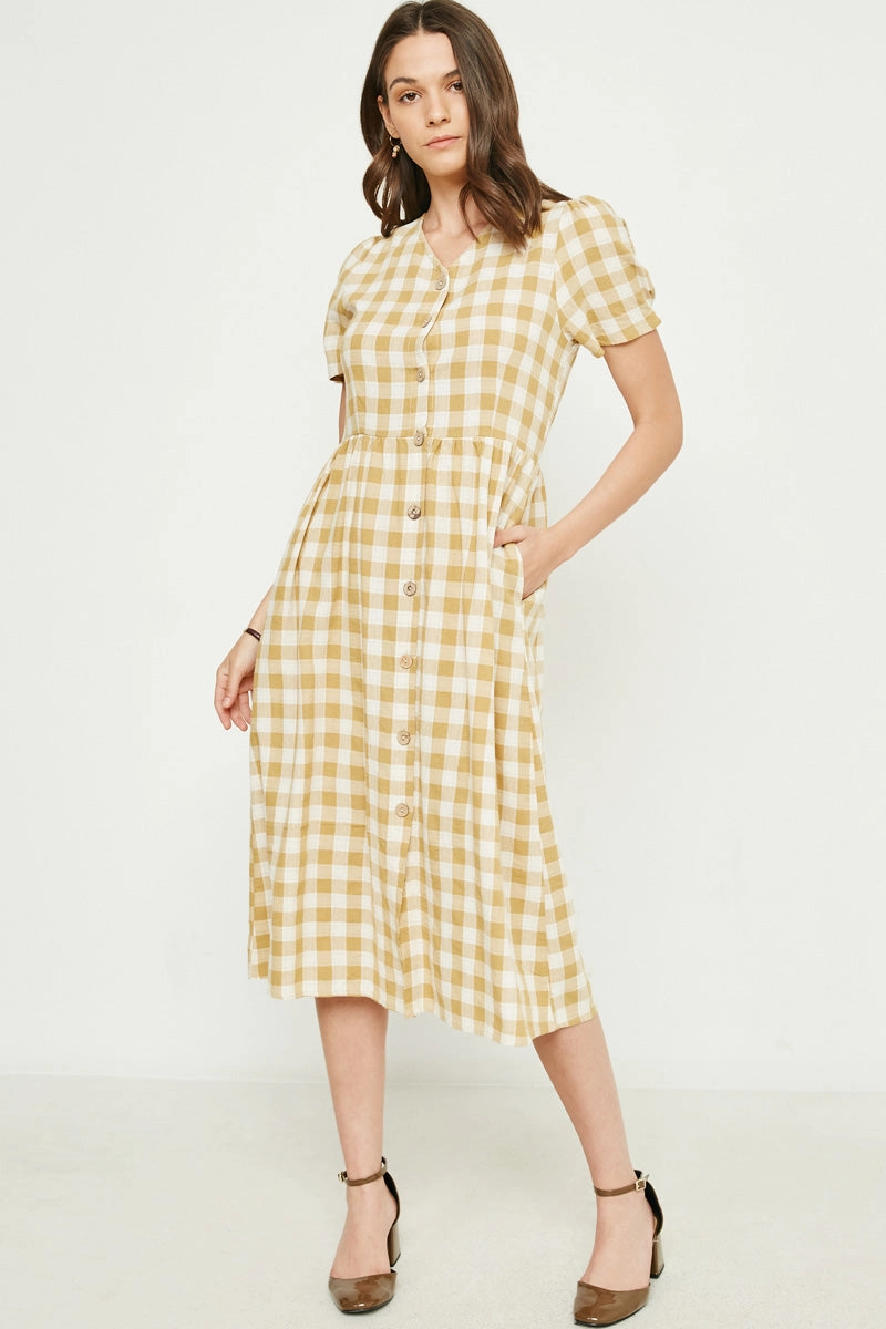 Plaid Button Up Bow Back Dress Sleek Piece Delicate Edge