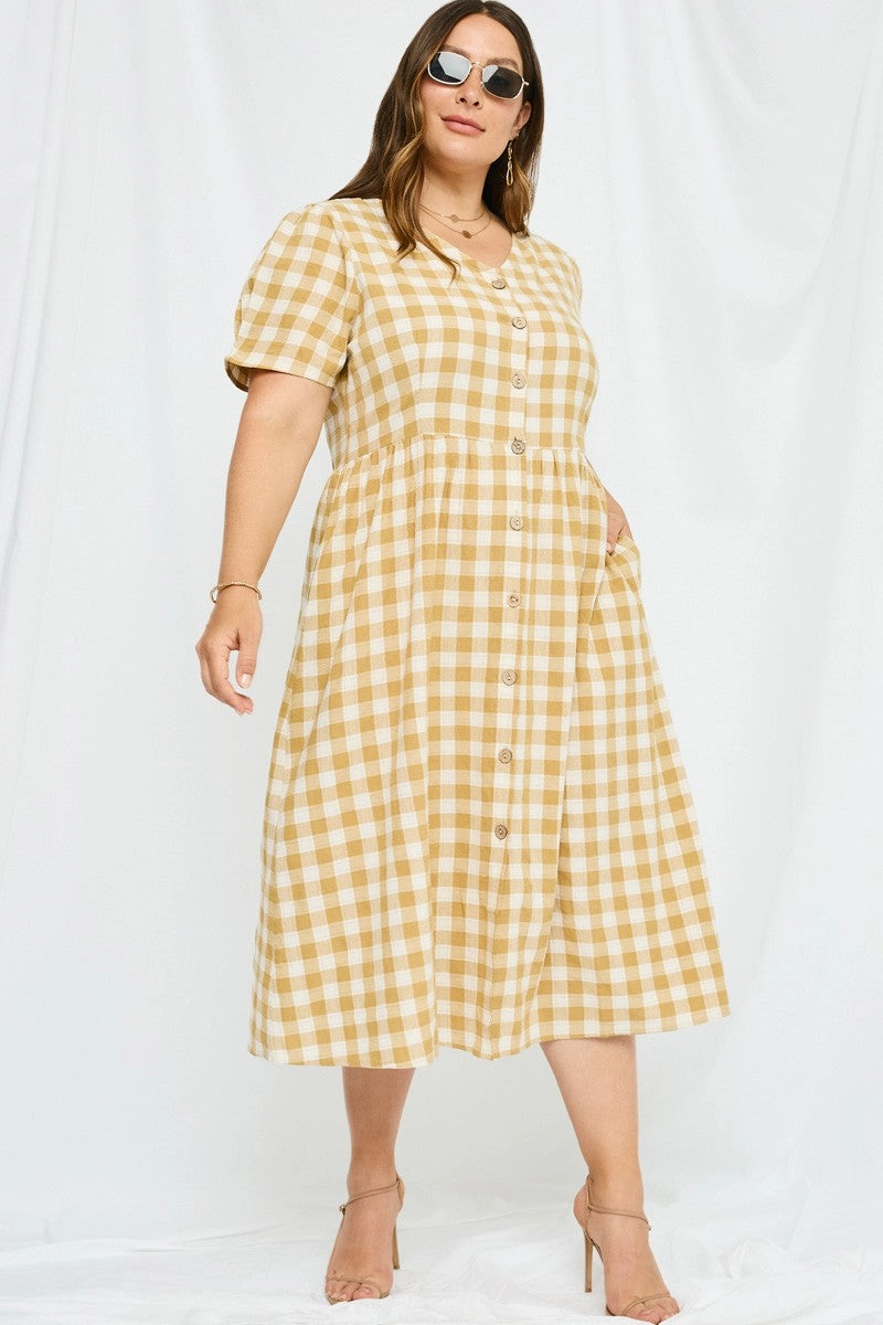 Plaid Button Up Bow Back Dress Loose Flow