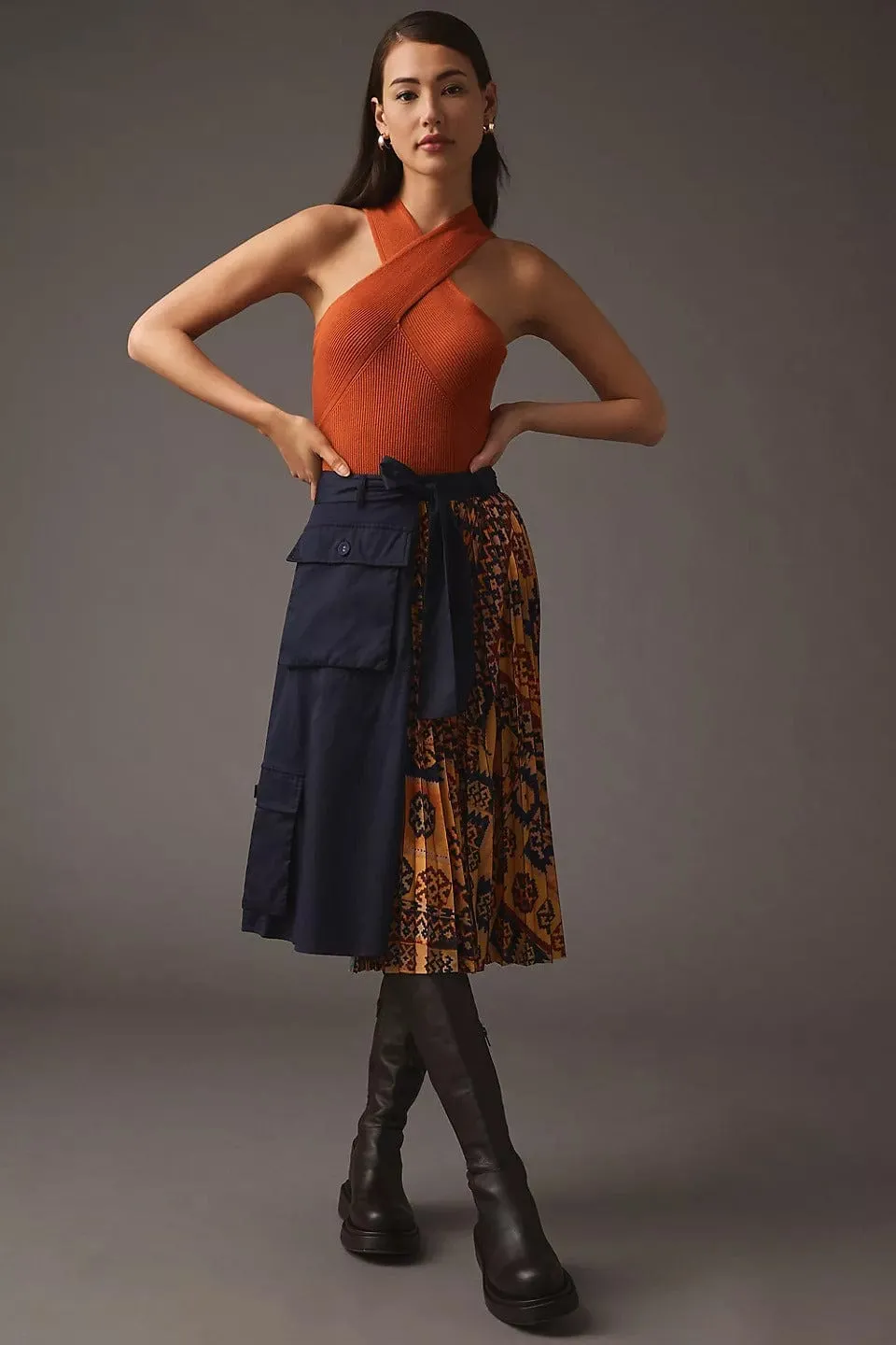 Pleated Cargo Midi Skirt City Stroll