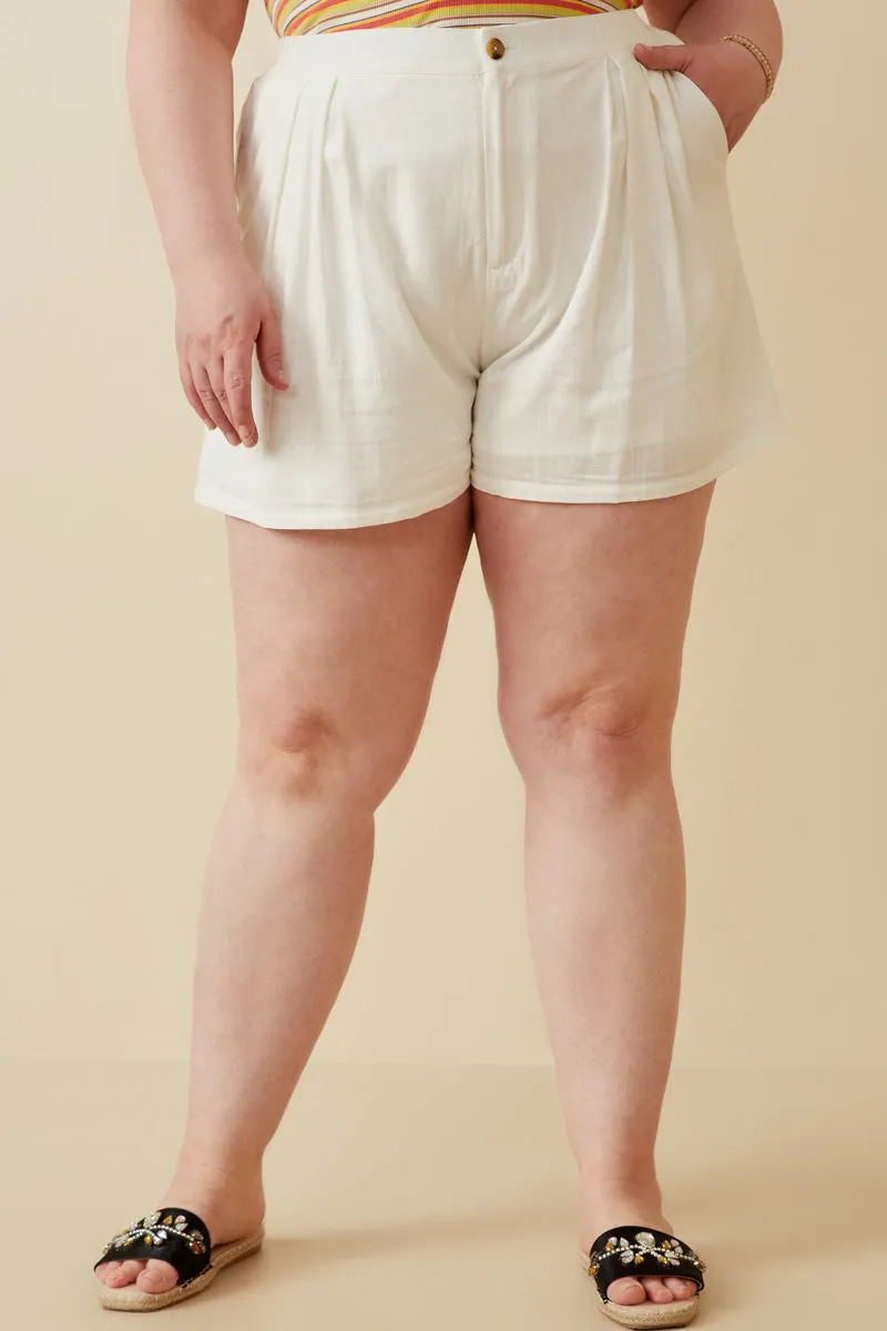 Pleated Detail Button Front Shorts Neutral Look Refined fit