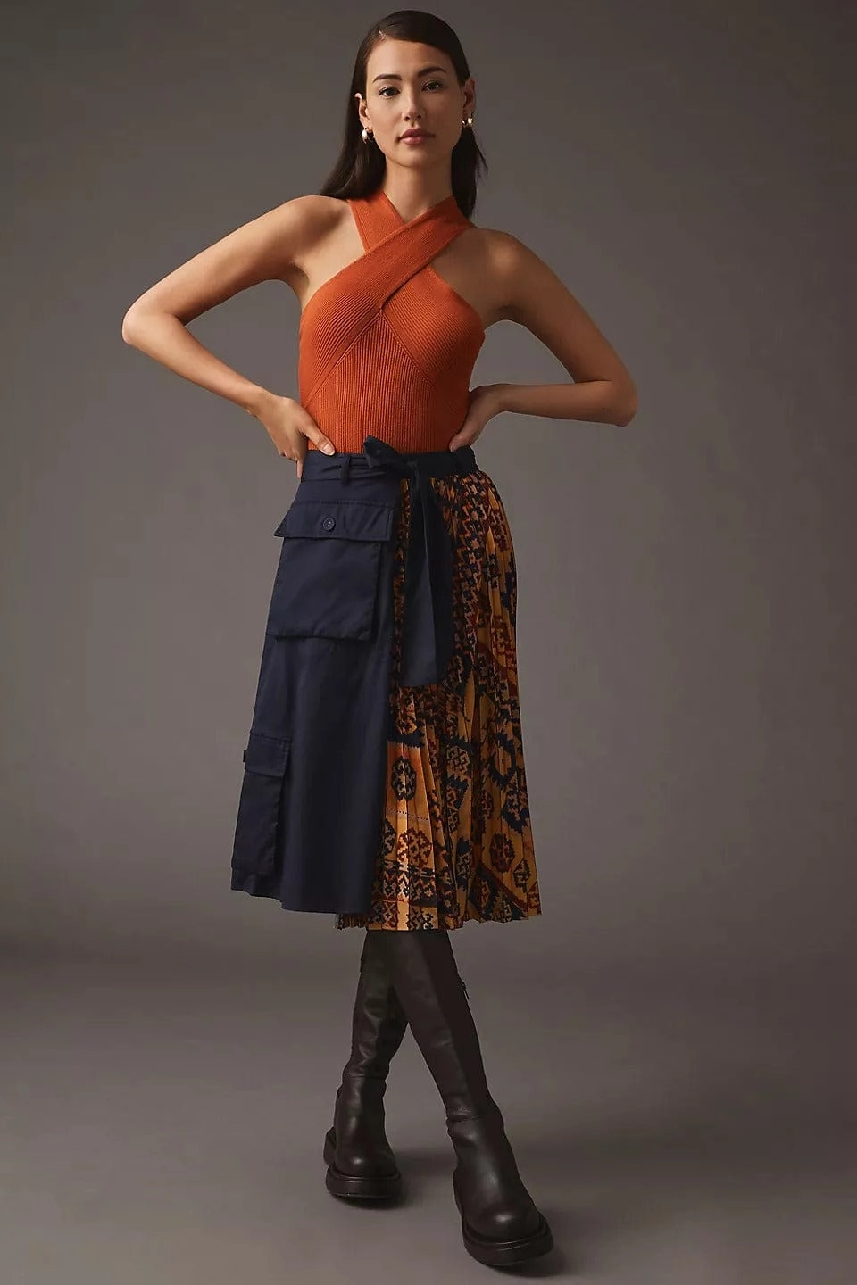 Pleated Cargo Midi Skirt Outfit Ideas