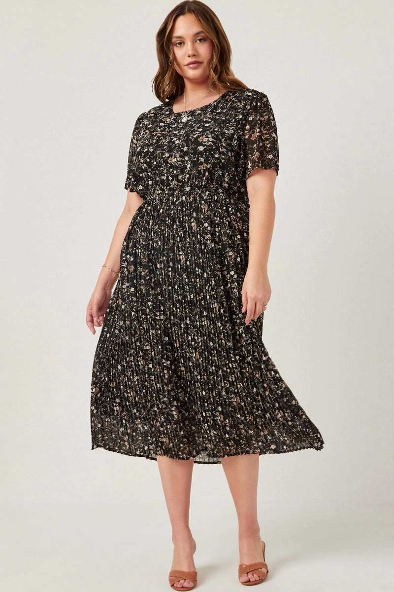 Soft Comfort Active Flow Pleated Floral Midi Dress