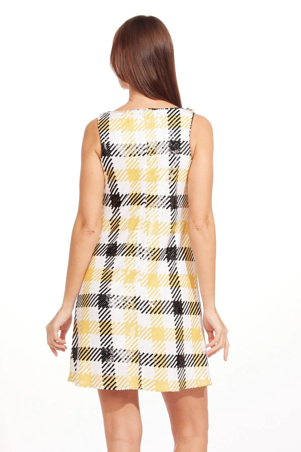 Plunge Neck Twiggy Dress - Canary Plaid