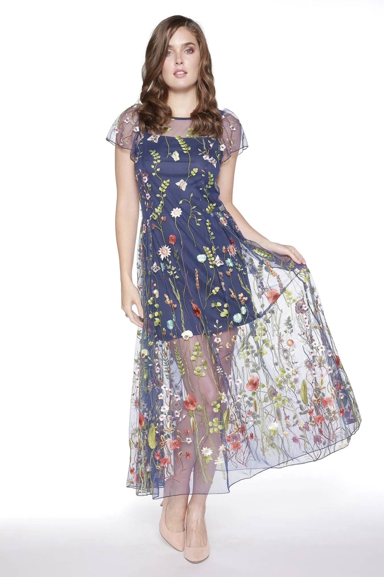 Pointelle Knit Erika Dress - Navy Floral