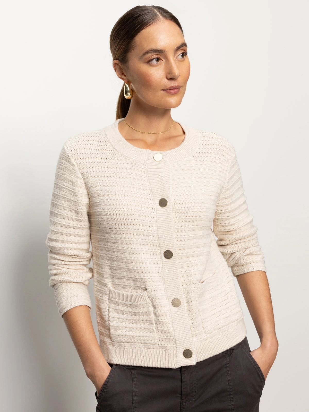 Pointelle Knitted Jacket Oat Modern Look