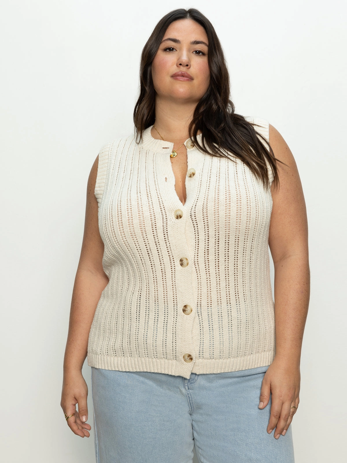 Pointelle Shell Sweater Eco Natural Extended Sizing height-enhancing