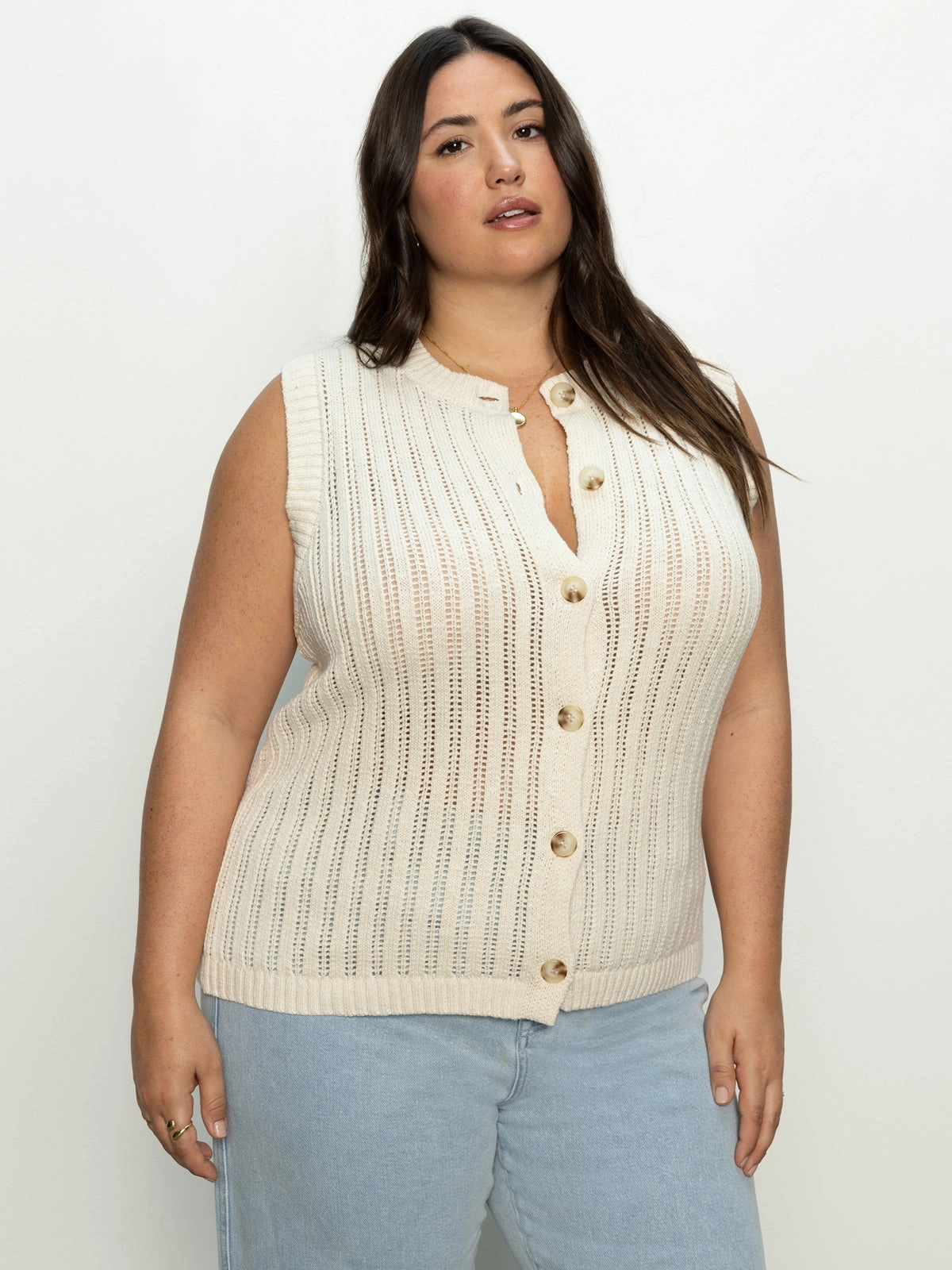 Pointelle Shell Sweater Eco Natural Extended Sizing Stylish Fit