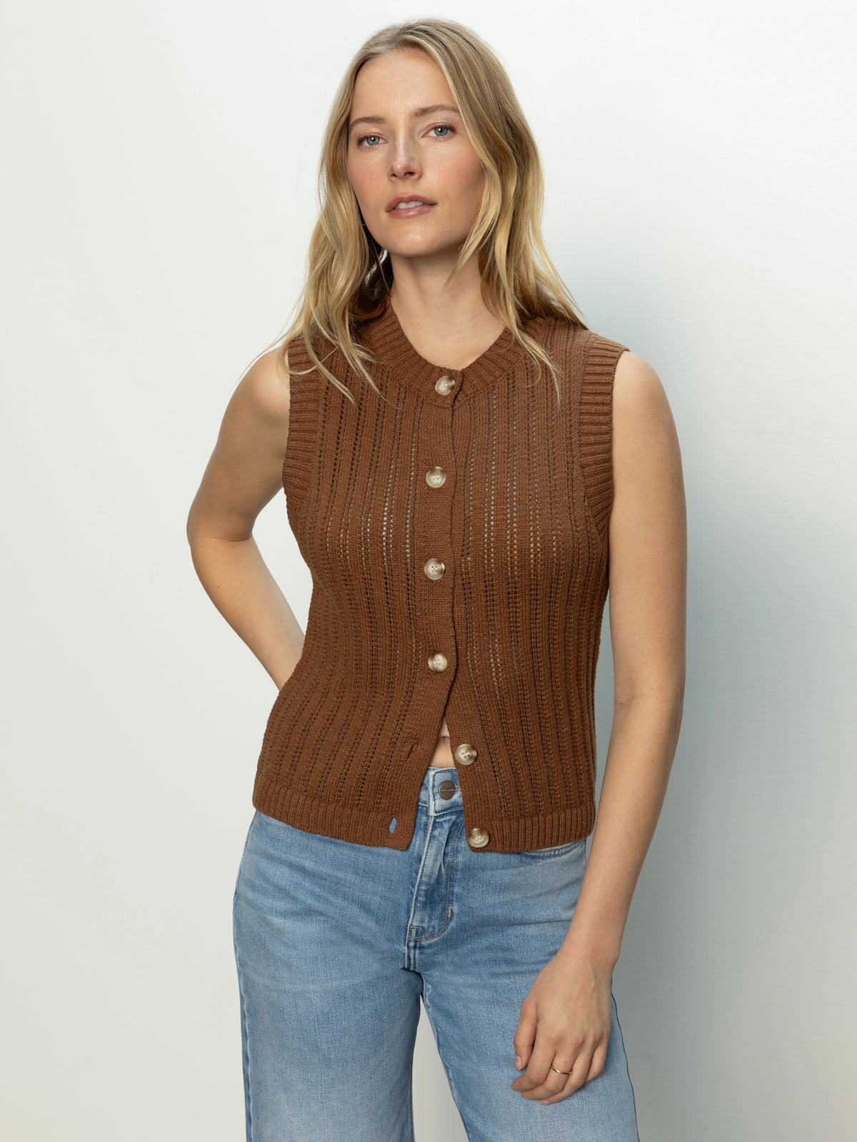 Pointelle Shell Sweater Sepia Stylish Comfort
