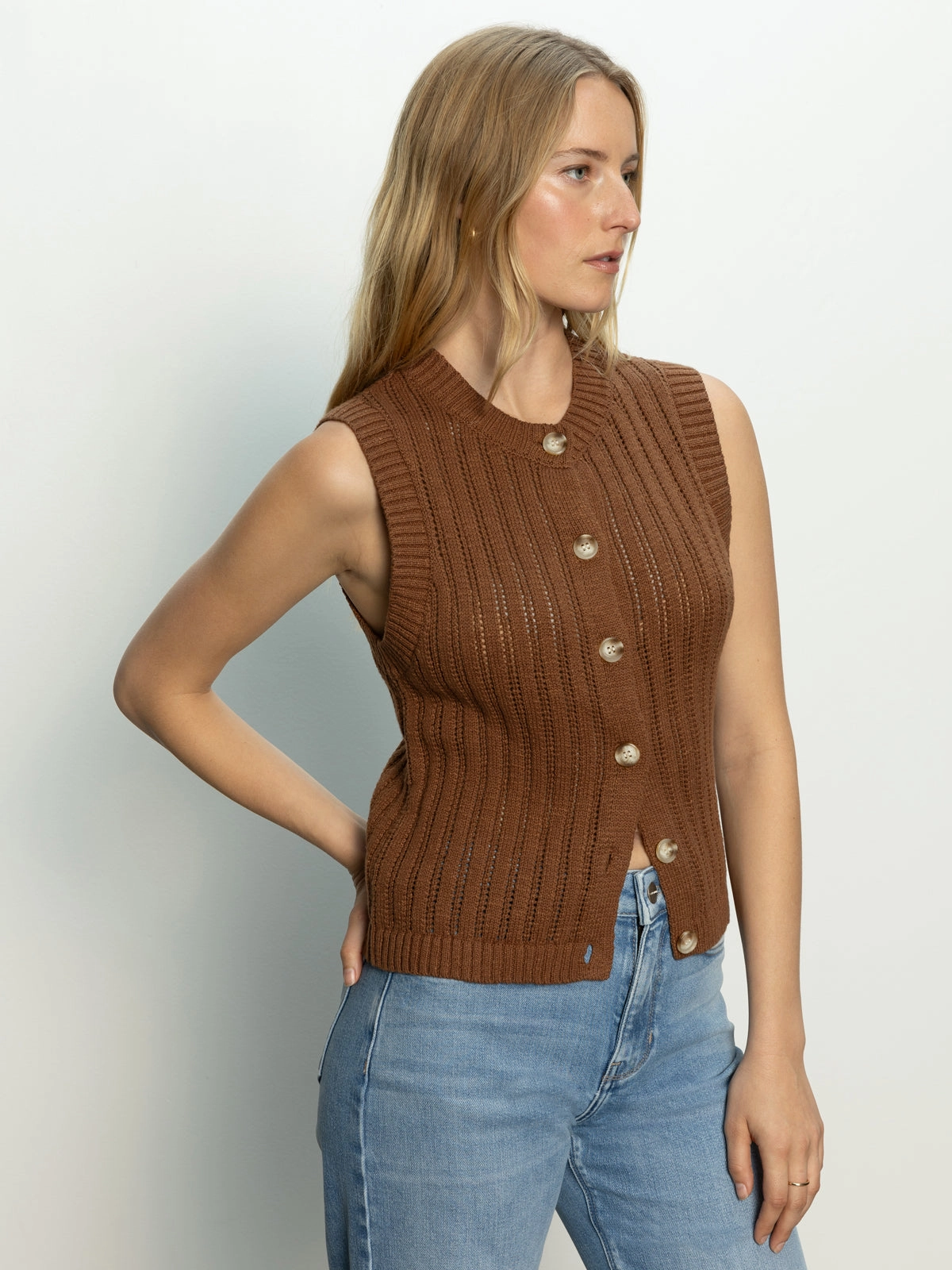 Pointelle Shell Sweater Sepia Stylish Comfort