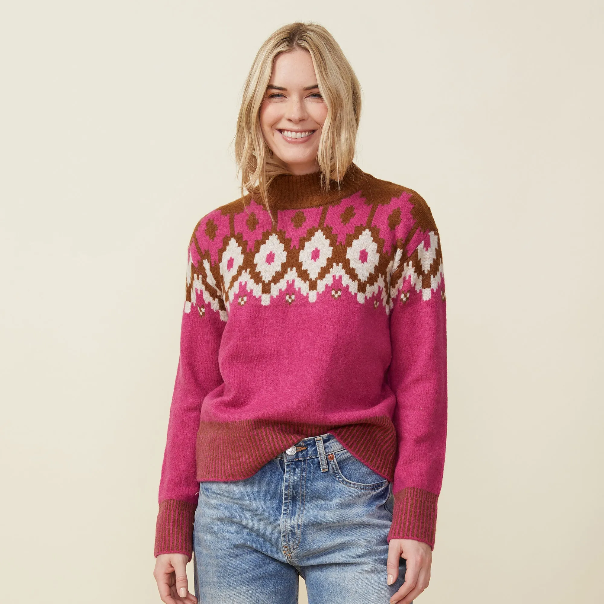 Classic Travel Sharp Youth Mock Neck Fair Isle Sweater
