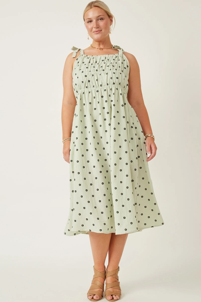 Polka Dot Tie Strap Smocked Dress Celebration Wear Comfortable shift dress