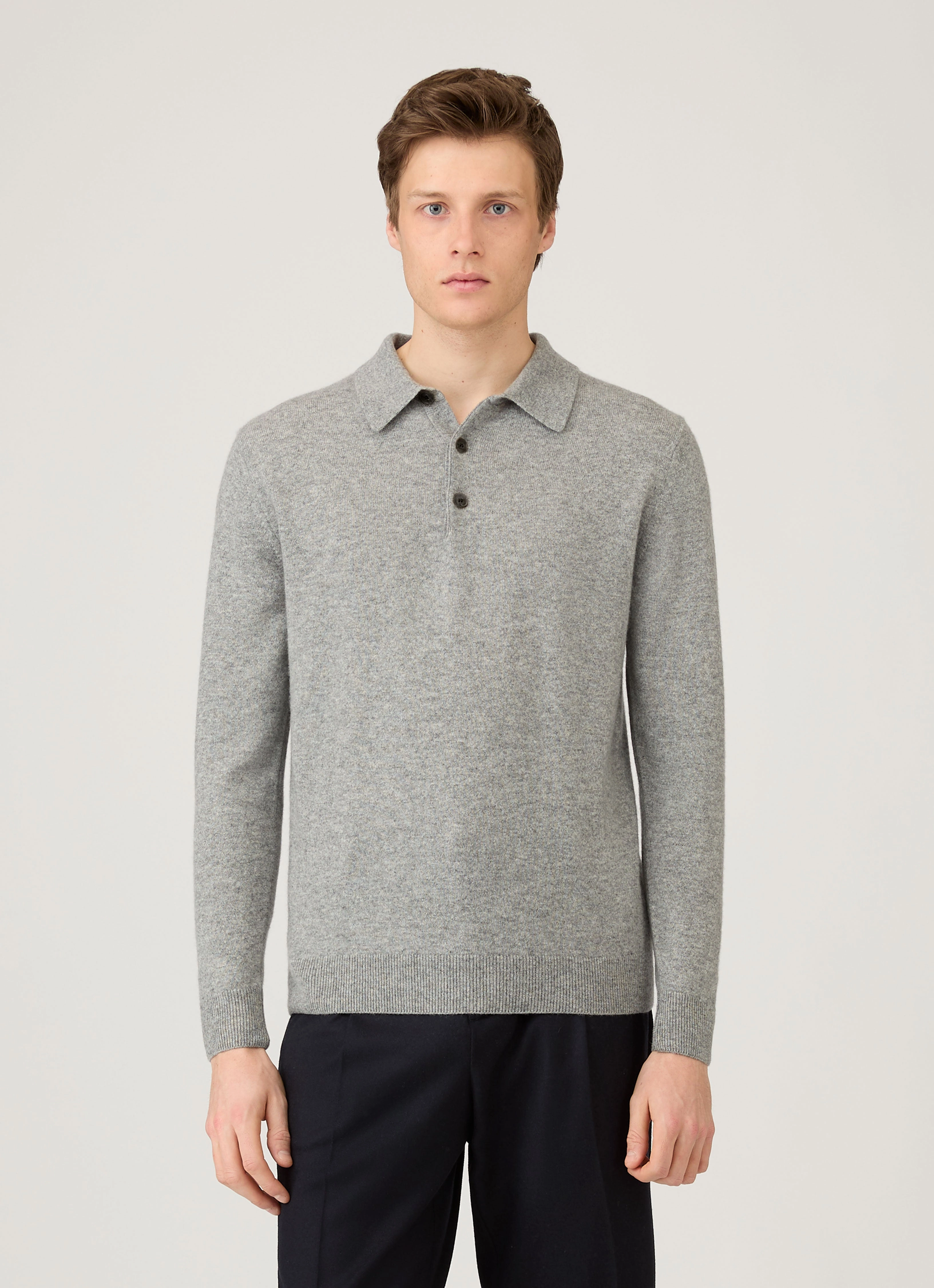Popular Tee Men's Cashmere Polo Shirt in Grey Melange