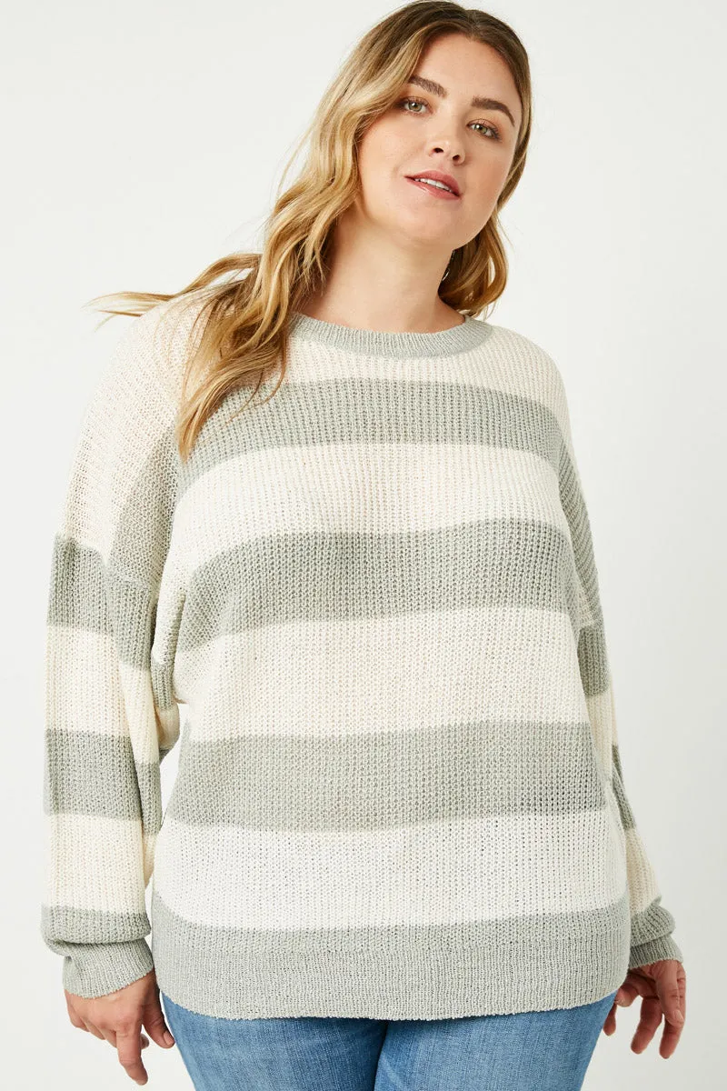 Striped Loose Knit Summer Sweater Soft Shell Poly Blend