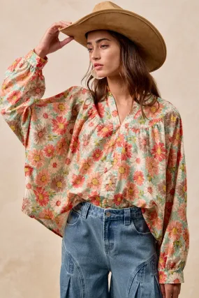 IT4535S-01 | FLOWER PRINTED WOVEN DOLMAN SLEEVES TOP Flexible Layer Fit Trendy Feel