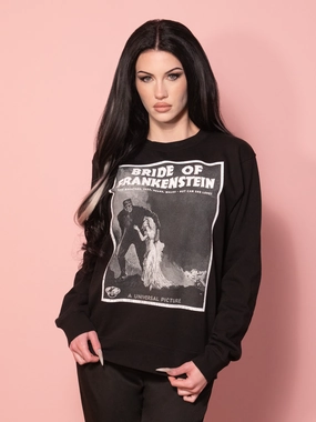 Classic Travel Look PRE-ORDER - Universal Monsters: Bride of Frankenstein Vintage Movie Advertisement Sweatshirt in Black (unisex)