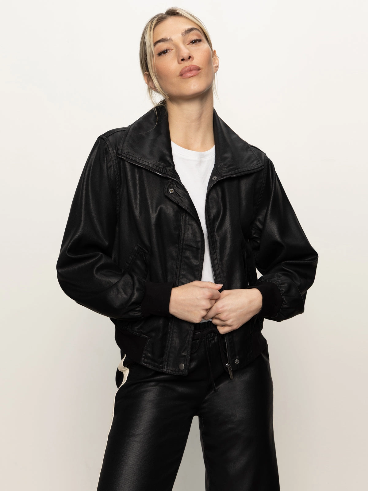 Practical Layering Coated Twill Bomber Jacket Black