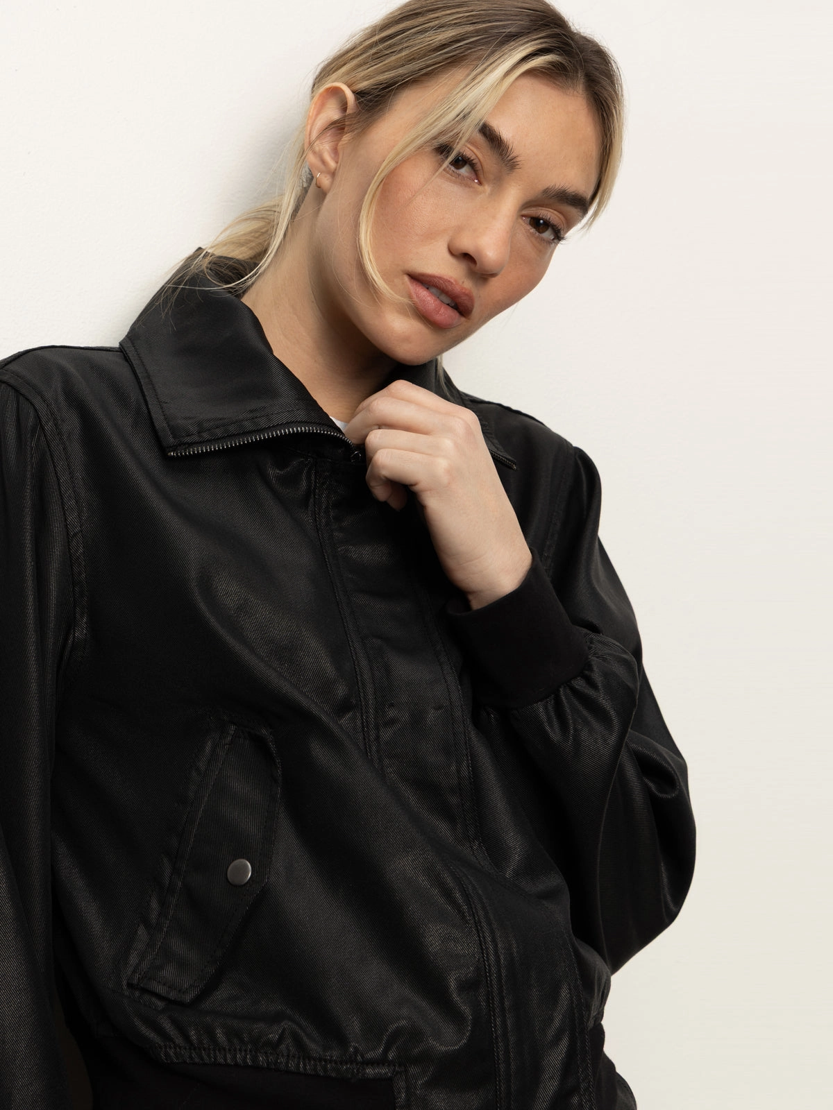 Practical Layering Coated Twill Bomber Jacket Black