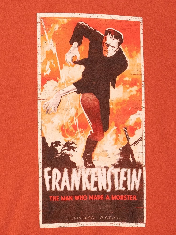 PRE-ORDER - Universal Monsters: Frankenstein Vintage Movie Poster Sweatshirt in Rust Red (unisex) Cozy Fit Draping
