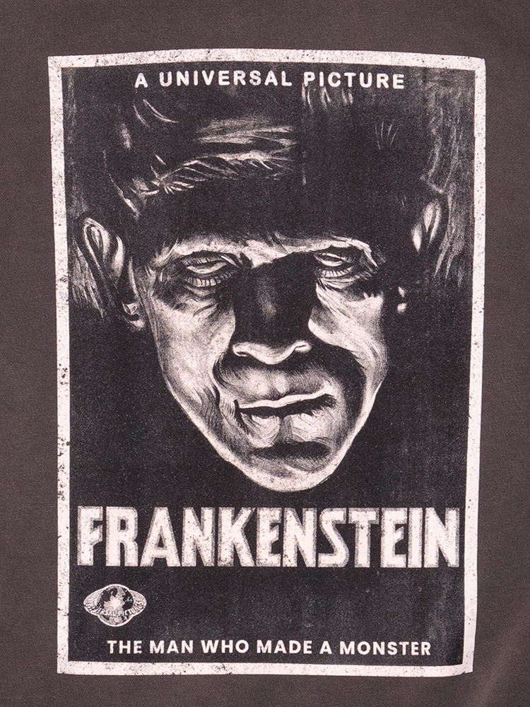 PRE-ORDER - Universal Monsters: Frankenstein Vintage Movie Poster Sweatshirt in Washed Black (unisex) High-Quality Cotton