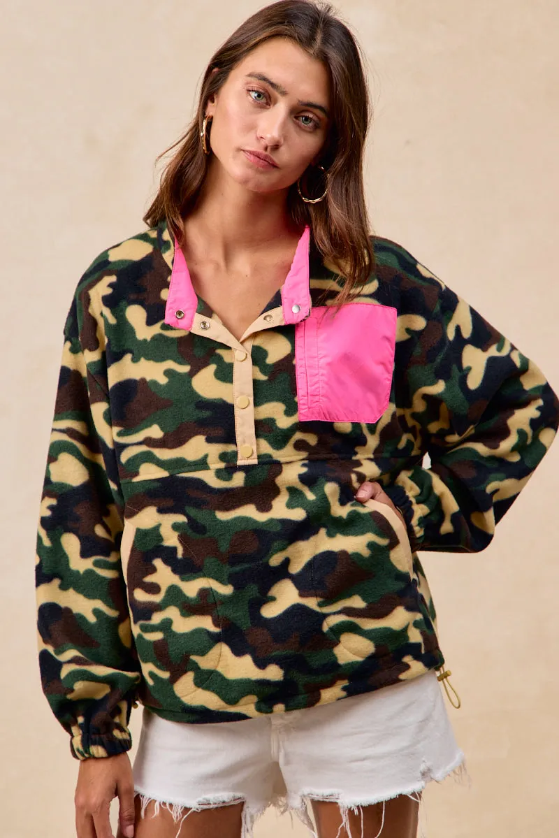 IT4749S-03 | CAMO FLEECE HALF BUTTONED TOP WITH SIDE POCKET Professional Wear