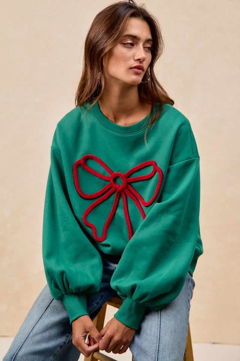 Dynamic Fit IT4777S-01 | BRUSHED TERRY BOW BRAID TAPE TOP BALLOON SLEEVES