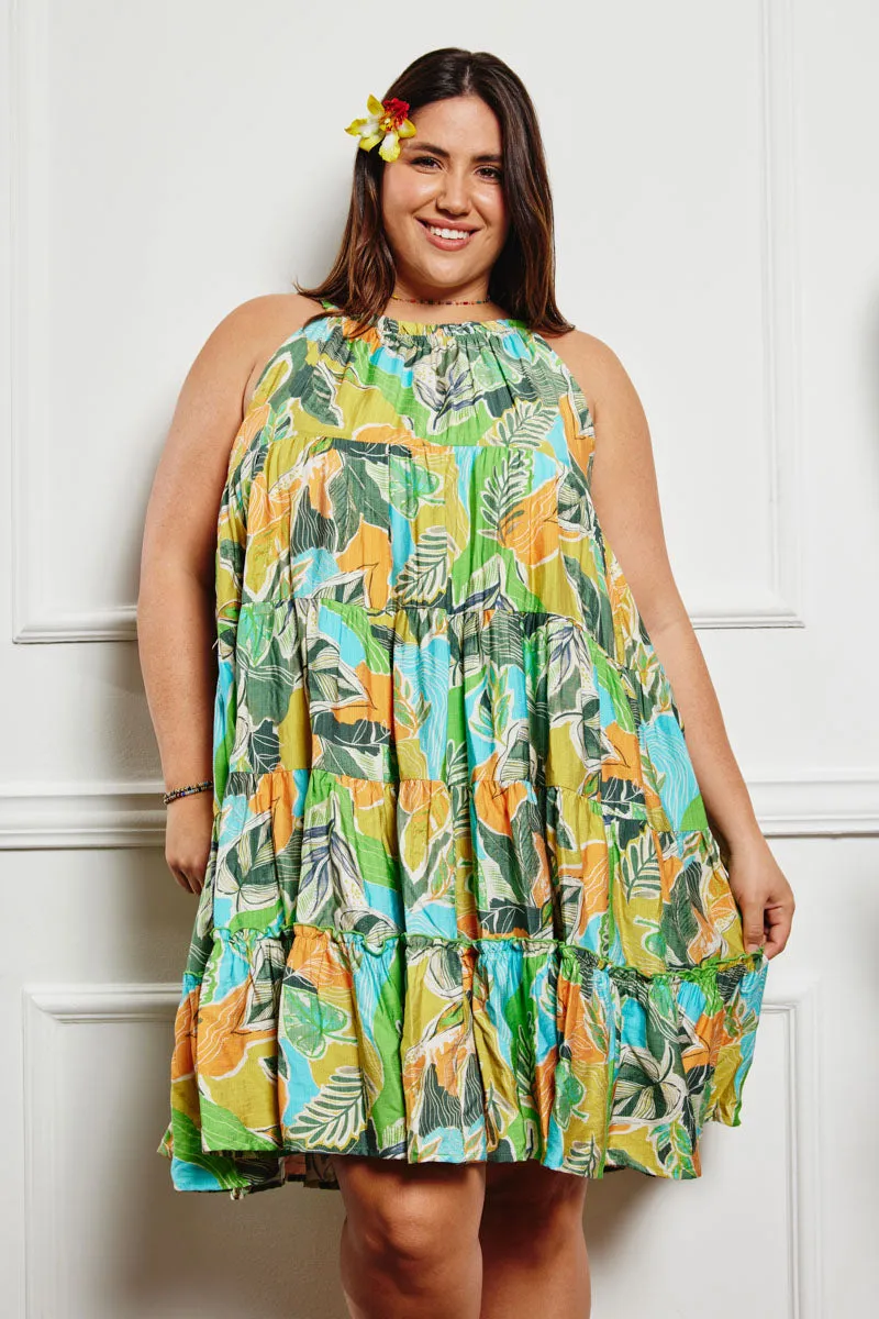 Textured Botanical Print Tiered Tank Dress Fall Style