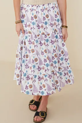 Botanical Print Tiered Gauze Skirt Easy Care
