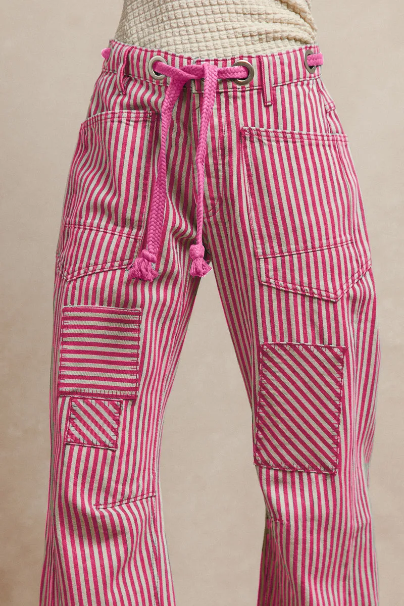 Stretch fit IB1717-01 | STRIPED TWILL BARREL PANTS