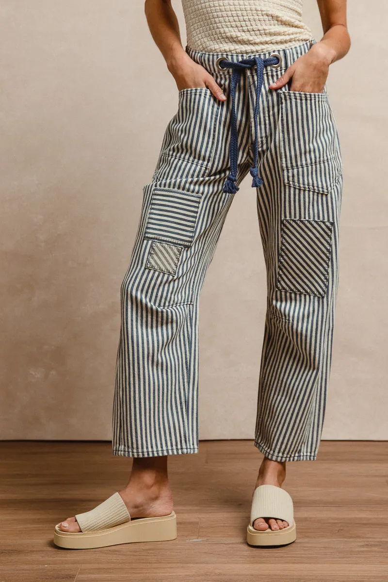 Office Friendly IB1717-01 | STRIPED TWILL BARREL PANTS