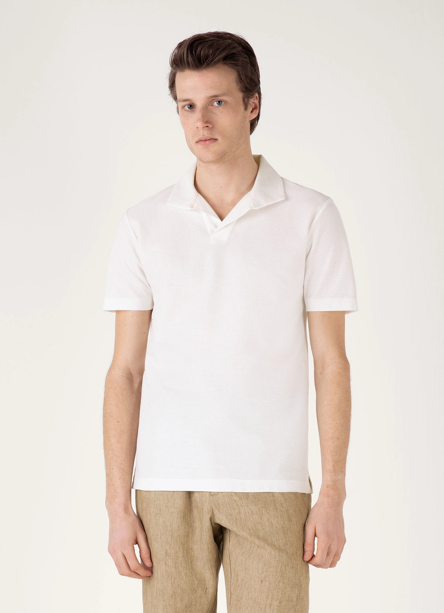 Premium Apparel Men's Textured Jersey Polo Shirt in Ecru