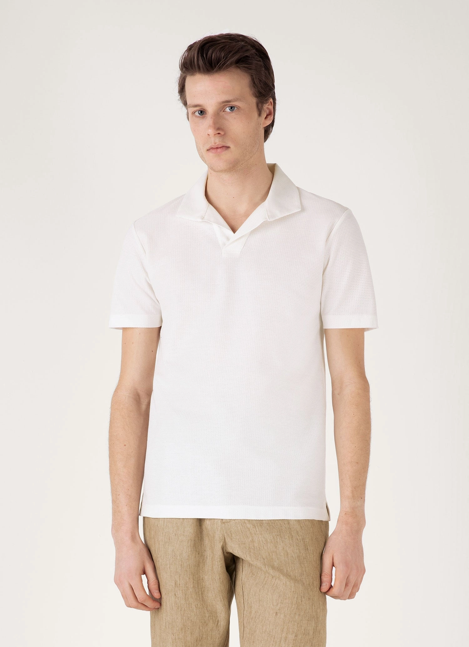 Premium Apparel Men's Textured Jersey Polo Shirt in Ecru