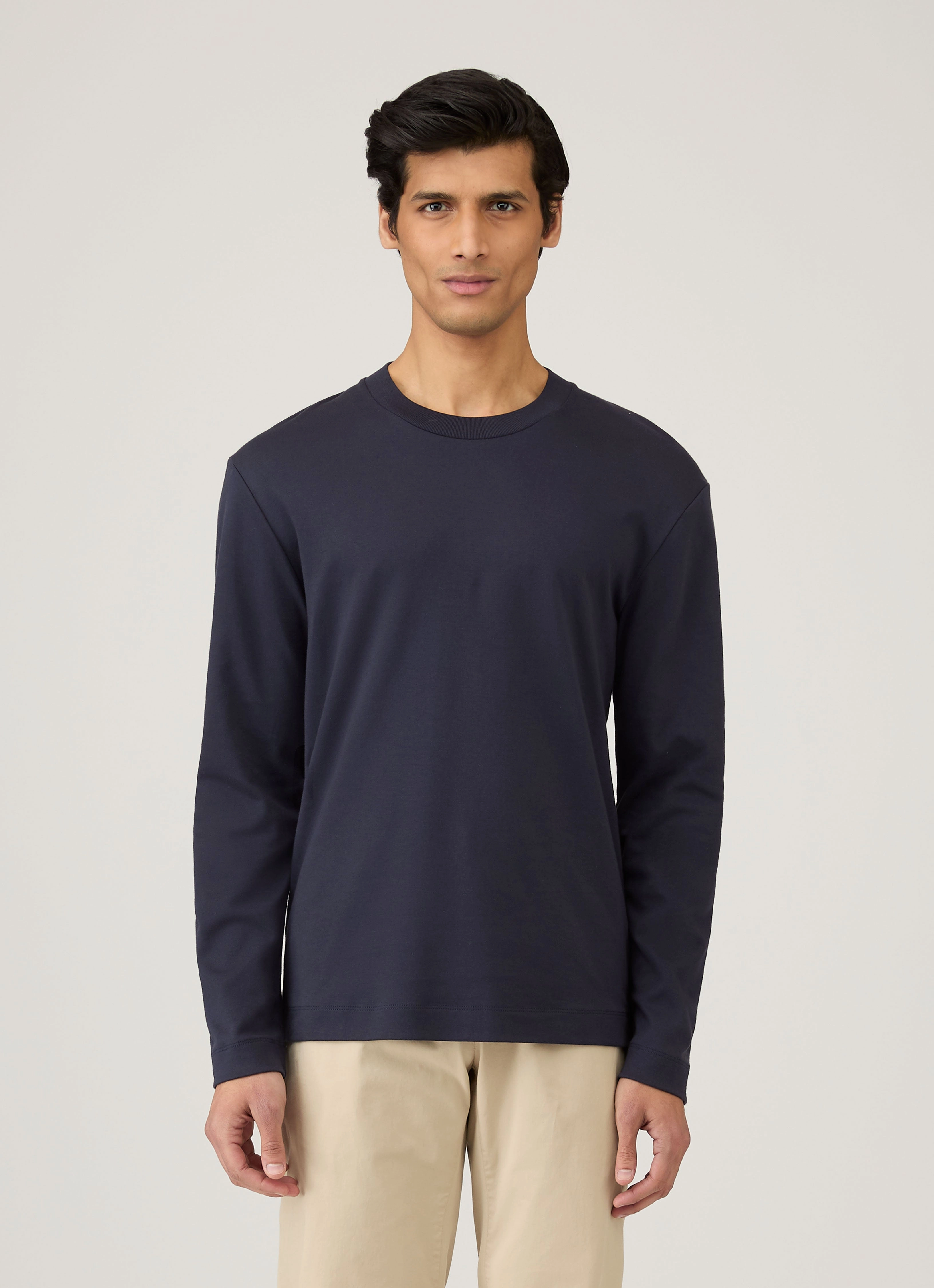 Premium Collection Men's Long Sleeve Heavyweight T-shirt in Navy